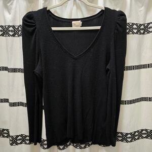 Nation LTD Los Angeles black knit long sleeve puff shoulder sweater XL